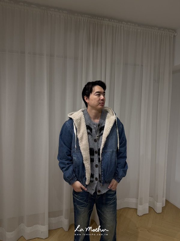 水洗牛仔羊毛連帽外套